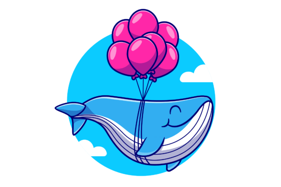 Download Cute Whale Floating with Balloon Cartoon - Cute whale Collection